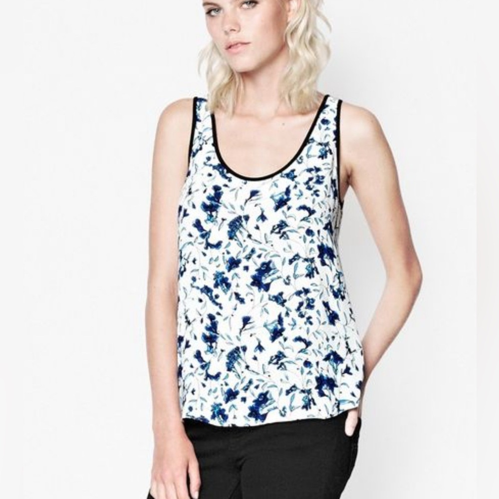 Dalia Blue and White Floral Tank Top